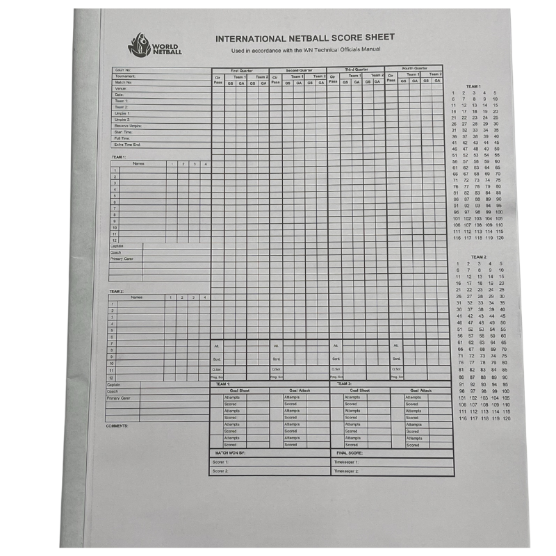 Netball Log Table International Netball Scoresheet โ Netball New Zealand Shop